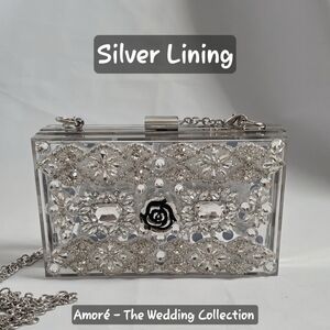 Handmade Pearl Chaos Clear & Silver Acrylic Clutch - Silver Lining
